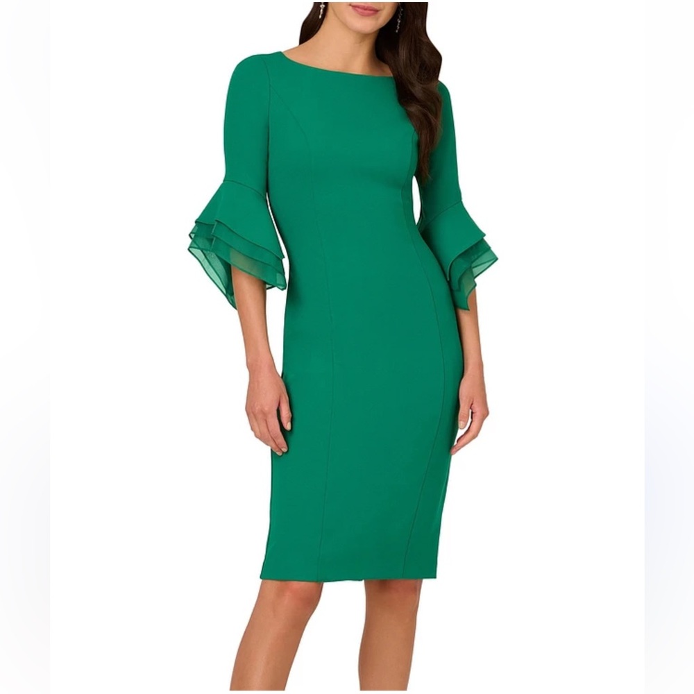 Adrianna Papell
Plus Size Stretch Crepe 3/4 Bell Sleeve Sheath Dress.